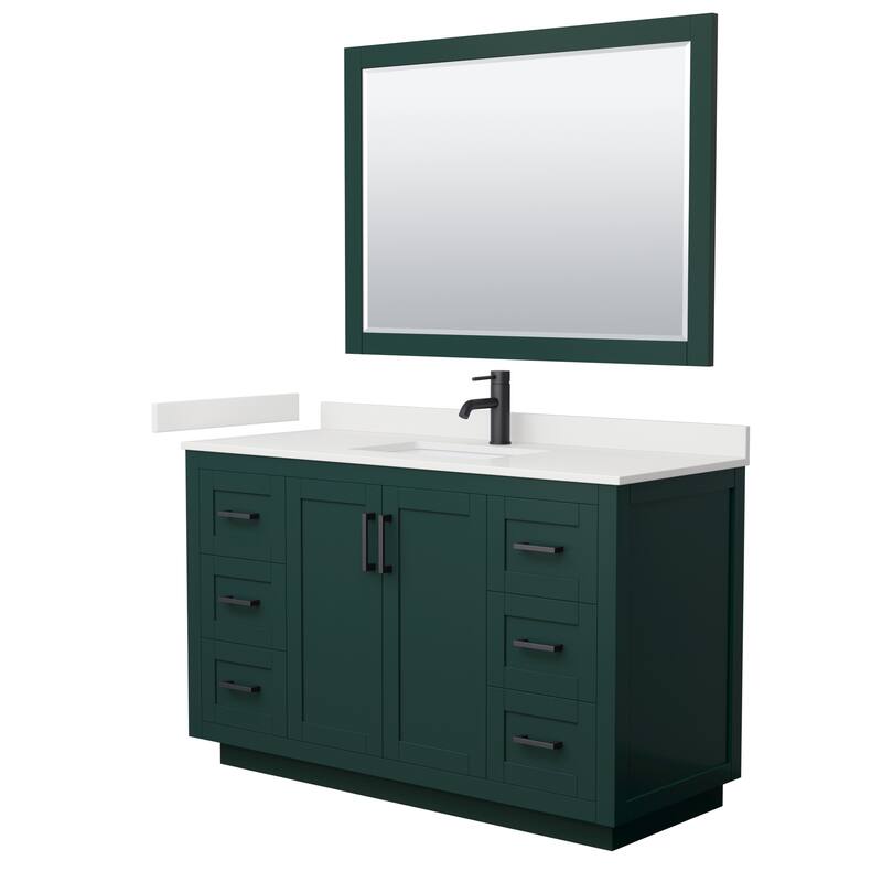 Miranda 54-inch Single Vanity, Quartz Top, 46-inch Mirror - Green, Black Trim, White Quartz Top