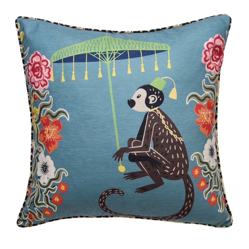 StyleCraft Maharaja Monkey Right Side Throw Pillow - Blue Gray
