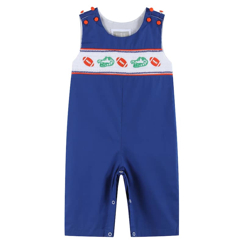 Blue and Orange Football Smocked Overalls - 3 - 6 Months