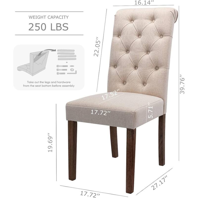 Tufted Parsons Upholstered Dining Side Chairs with Solid Wood Legs and Padded Seat