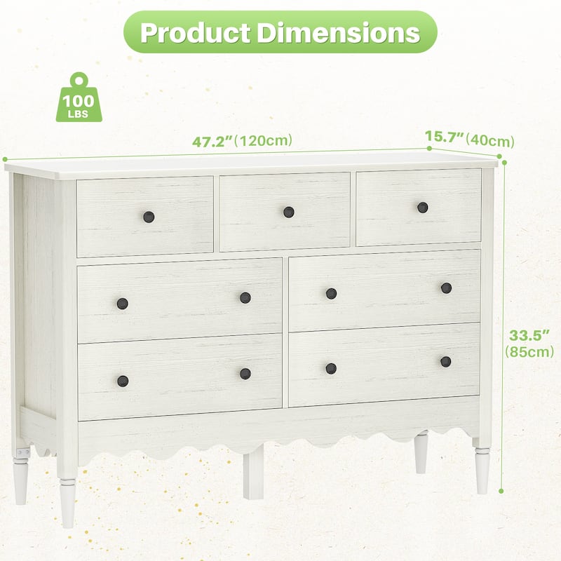 Narill Wave-Inspired 7-Drawer Dresser, 47-In Bedroom Chest of Drawers