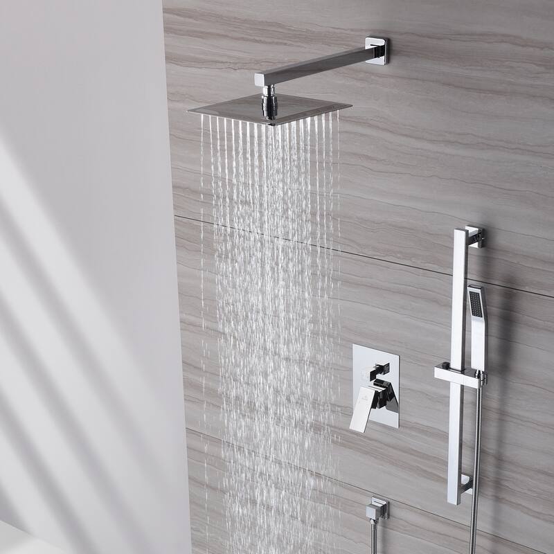 2 Function 10- Wall Mounted Dual Shower Heads Shower System With Sliding Rod Shower Hand
