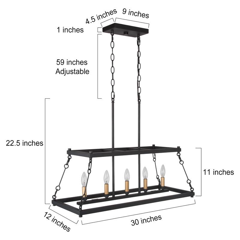 Modern Farmhouse Black Metal Linear Island Chandelier for Dining Room - L 30" x W 12 "x H 23.6"