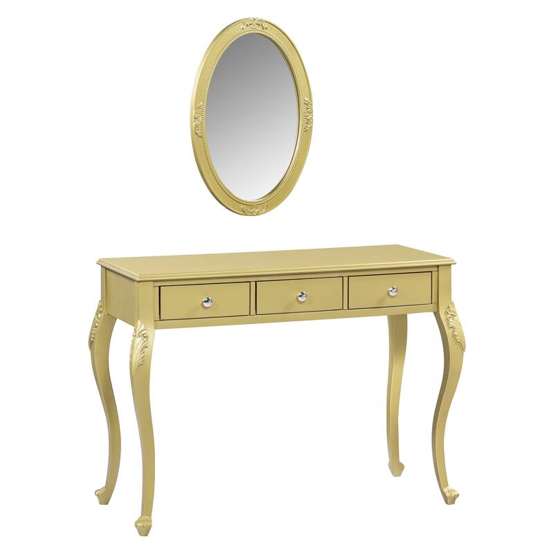 Makeup Vanity Desk with Oval Mirror, 3-Drawer Dressing Table