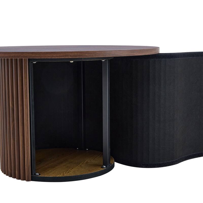 Modern Round Coffee Table with Cylindrical Legs Wooden Center Table with Concealed Storage Space Living Room Tea Table