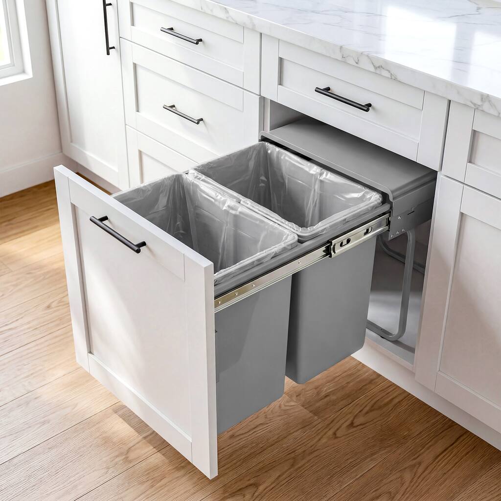 Under Cabinet Pull-Out Trash Can, 40L (20L+20L) Double Bin Kitchen Garbage Can with Soft-Close Slides