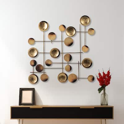 Sagebrook Home Iron Metal Wall Deco - Enliven Your Space with 29" Gold Circles Art Piece, Durable Iron Construction