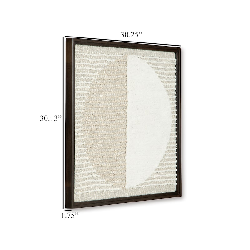 Miji Wall Art Decor, Half Moon Circle Beige White Woven Detail 30 x 30