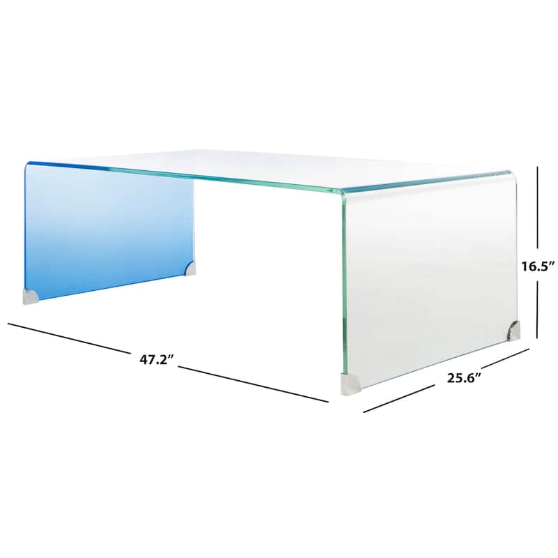 SAFAVIEH Alzina Ombre Glass Coffee Table-Clear / Blue - 47.2" x 25.6" x 16.5" - 47Wx26Dx17H