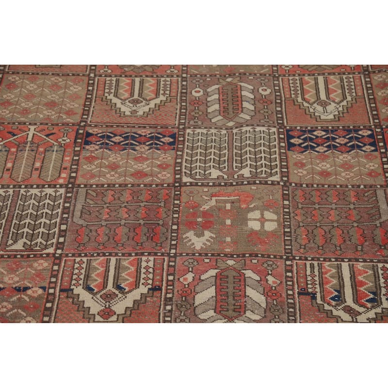 Garden Design Bakhtiari Vintage Persian Rug Hand-Knotted Wool Carpet - 6'8" x 9'10"