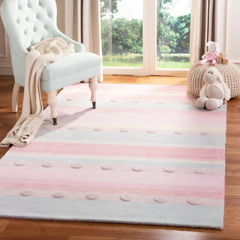 SAFAVIEH Handmade Kids Sandugash Wool Rug - 3'  x  5' - Light Blue/Pink - Rectangle