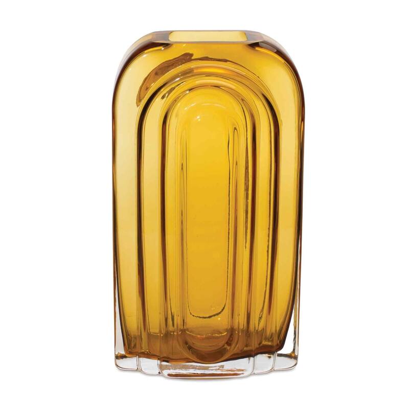 9.75" Rounded Amber Glass Decorative Vase