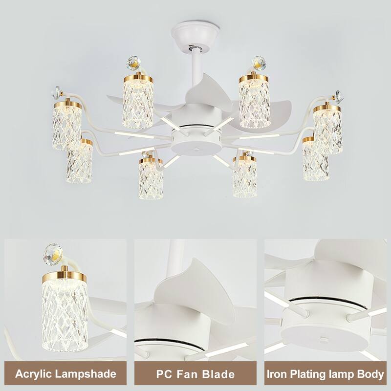 Modern Fandelier with Light and Remote, Modern luxury LED Chandelier Ceiling Fan for Living Room