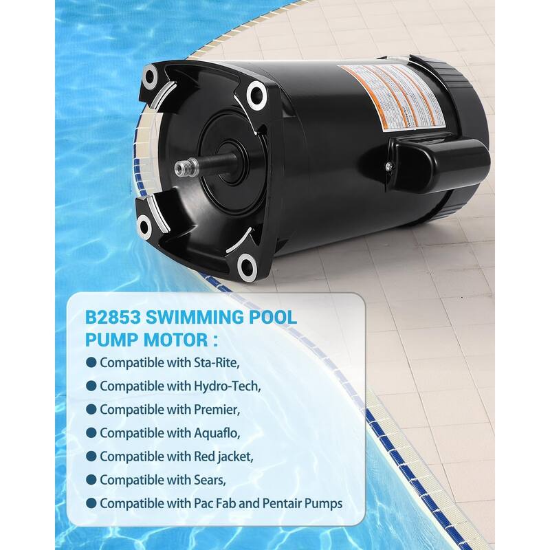 B2853 Pool Pump Motor Replacement for B2853 B2853V1 Motor 56Y Frame Swimming Pool Pump 1HP 3450RPM, 115V/230V - black