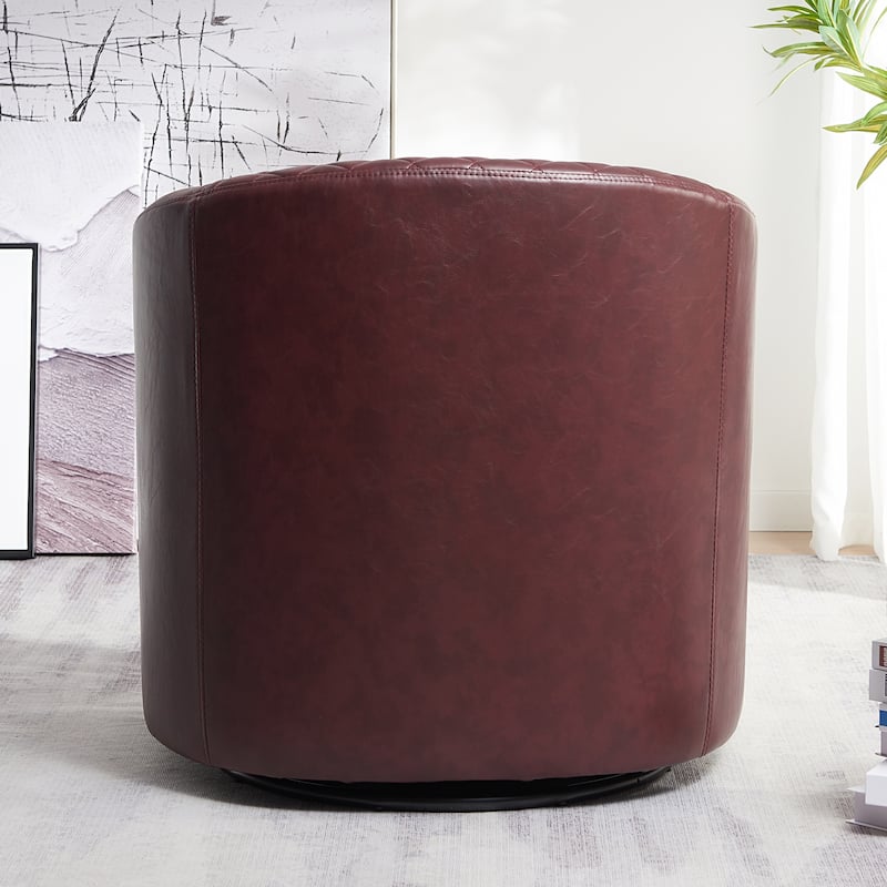 KINWELL 29" Wide Tufted PU Leather Swivel Barrel Chair