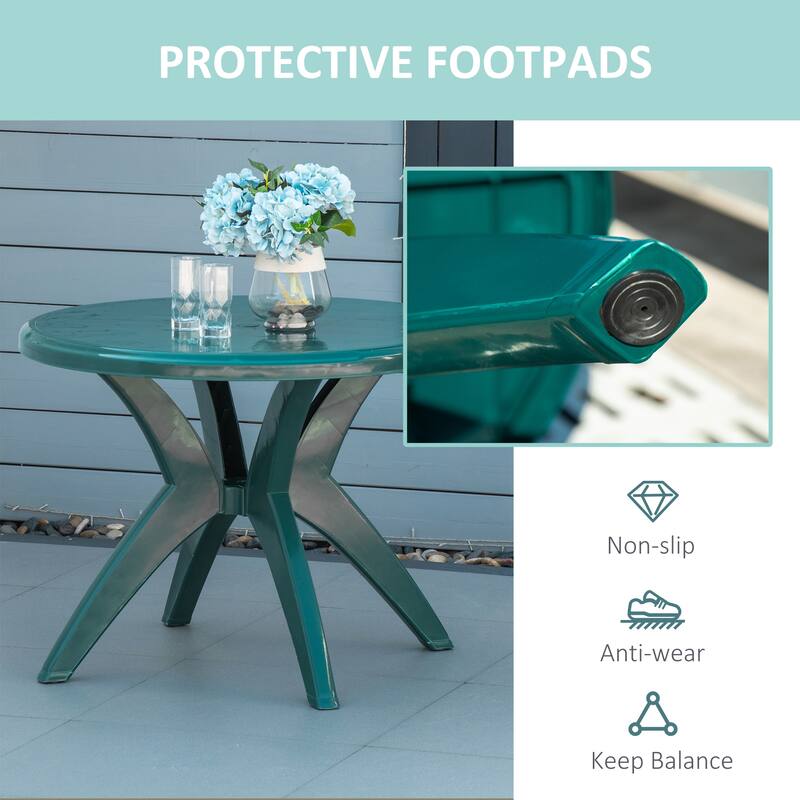 36.25" Dia Round Plastic Patio table with Umbrella Hole, Outdoor Bistro Dining table