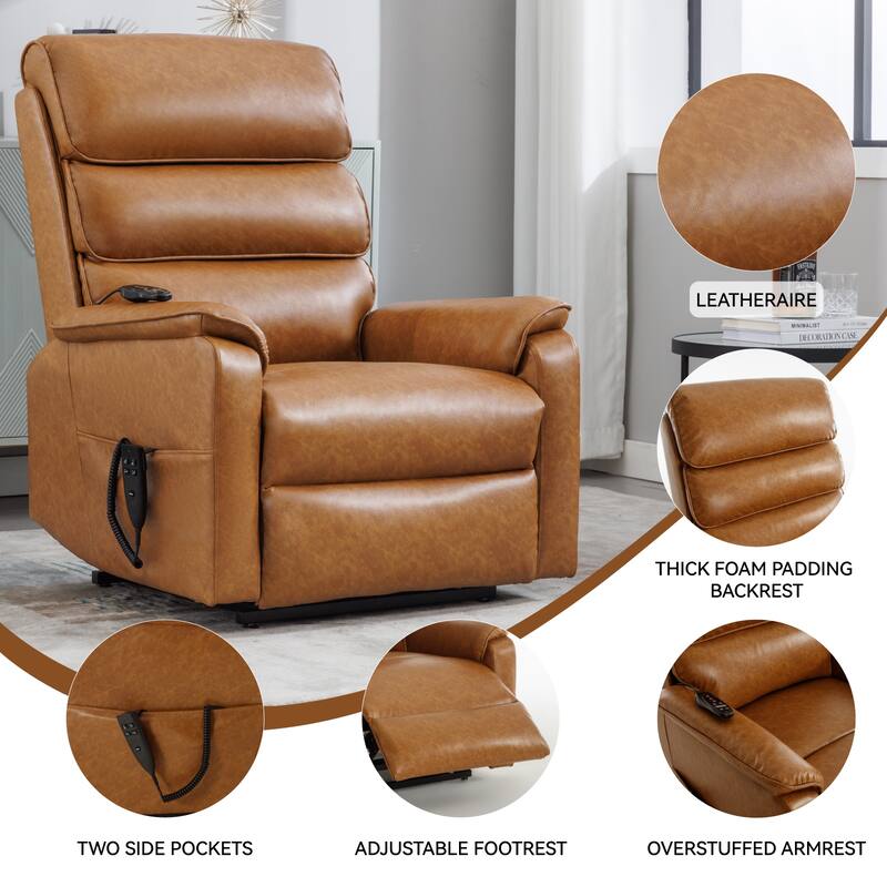 Dual Motor Power Lift Recliner Chair for Elderly, Leatheraire Lay Flat Lift Recliner Chair with Power-Remote, Heat and Massage