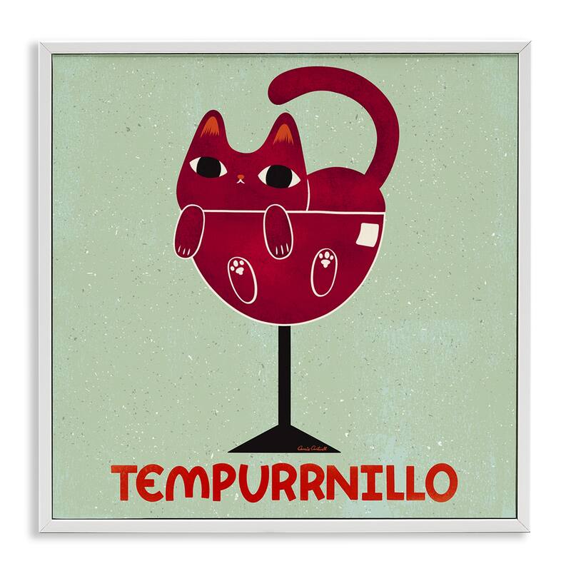 Stupell Tempurrnillo Cat Wine Framed Giclee Art Design By Carrie Cantwell - 17 x 17 - White