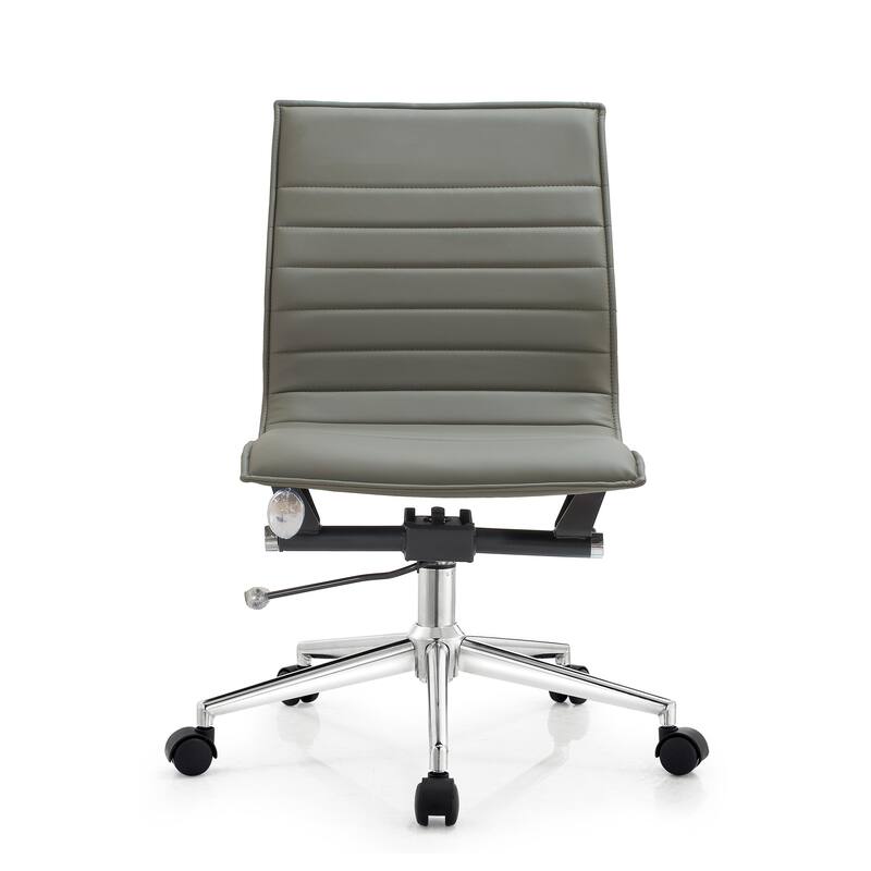 Set of 2 Modern Office Chairs | Upholstered PU Leather Ribbed Armless Mid Back with Metal Frame | Adjustable Height, Tilt