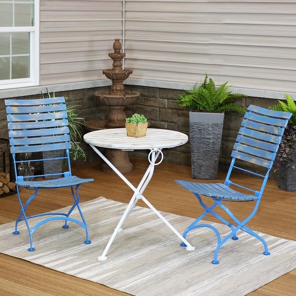slide 2 of 7, Cafe Couleur 3pc Shabby Chic Wood Folding Table and Chair Set - Blue