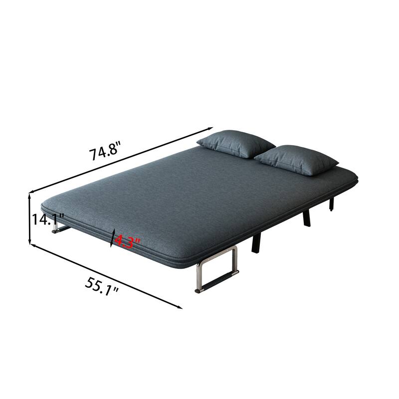 55″ Convertible Chair Bed, Tri-Fold with Adjustable Backrest, Blue+Grey Frame