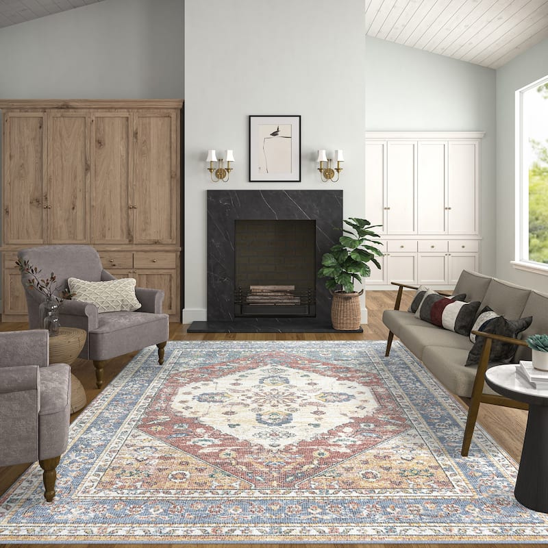 Addalyn French Country Medallion Area Rug - 5'3'' x 7'3'' - Cream/Blue