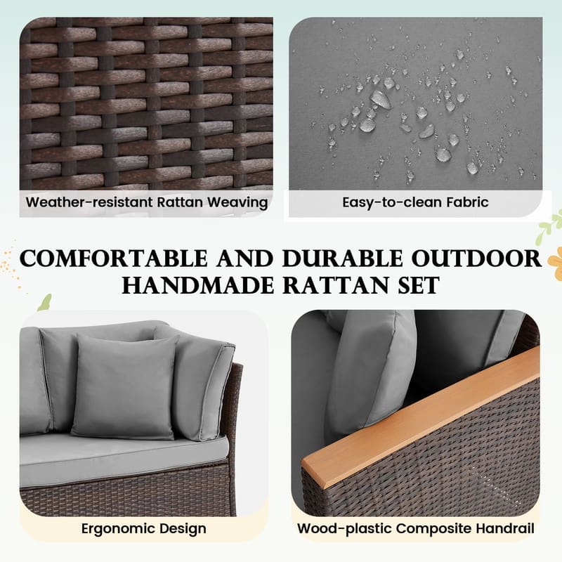 7-Piece Outdoor Sectional Set w/ Dining Table – All-Weather PE Rattan Patio Furniture for Garden, Poolside & Backyard