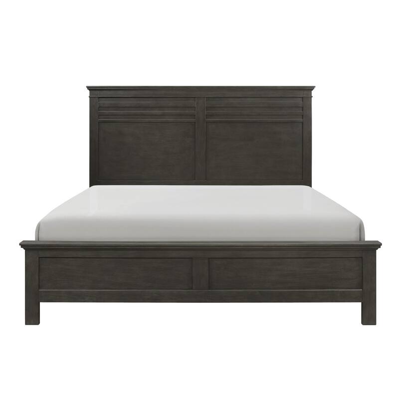 Transitional Charcoal Gray Queen Size Panel Bed with Wooden Finish - Charcoal grey