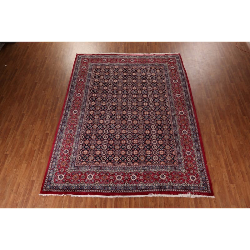 Navy Blue & Red Tabriz Persian Vintage Area Rug Handmade Wool Carpet - 9'10"x 12'8"