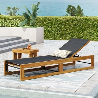 Emile Outdoor Mesh and Wood Chaise Lounge by Christopher Knight