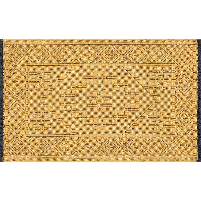 Alameda Solid Color Medallion Machine Washable Indoor Area Rug