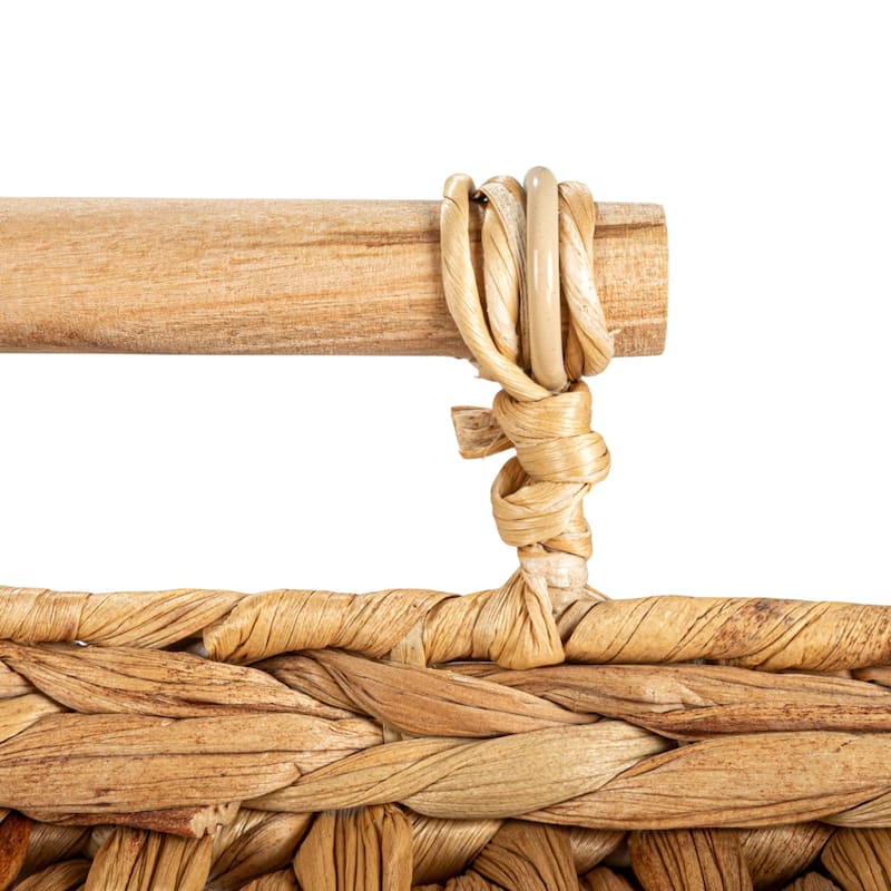 Household Essentials Handwoven Water Hyacinth Tray Set with Wood Handles, Set of 2