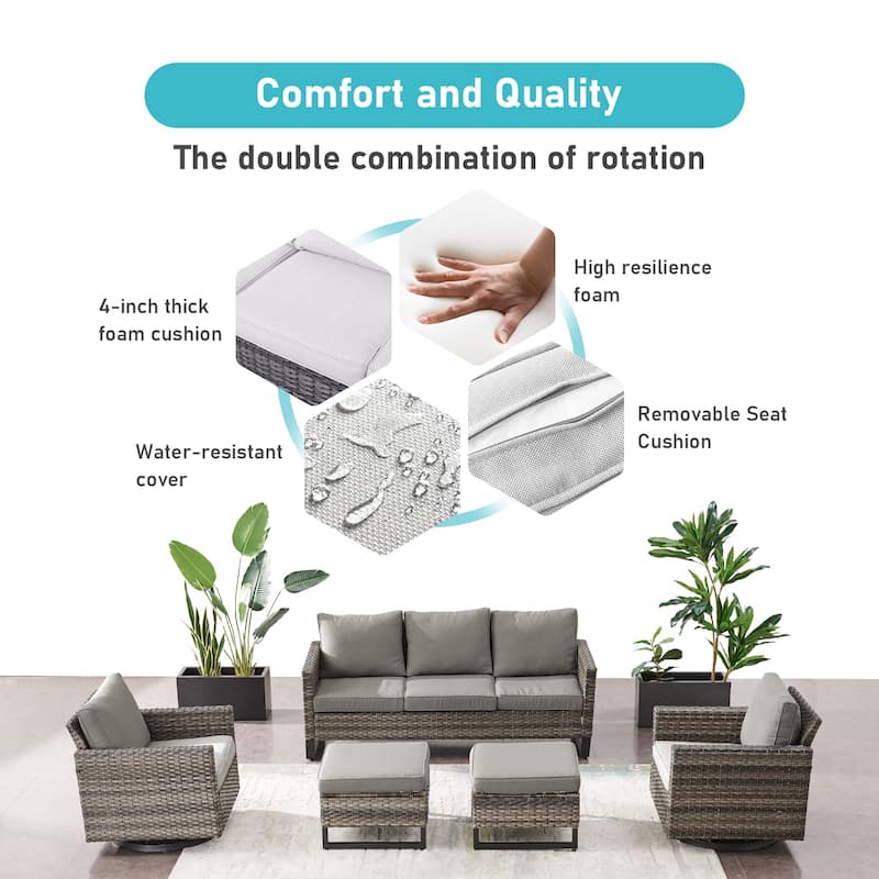 Gymojoy Outdoor Patio Sofa Rocking Chair Ottoman Set
