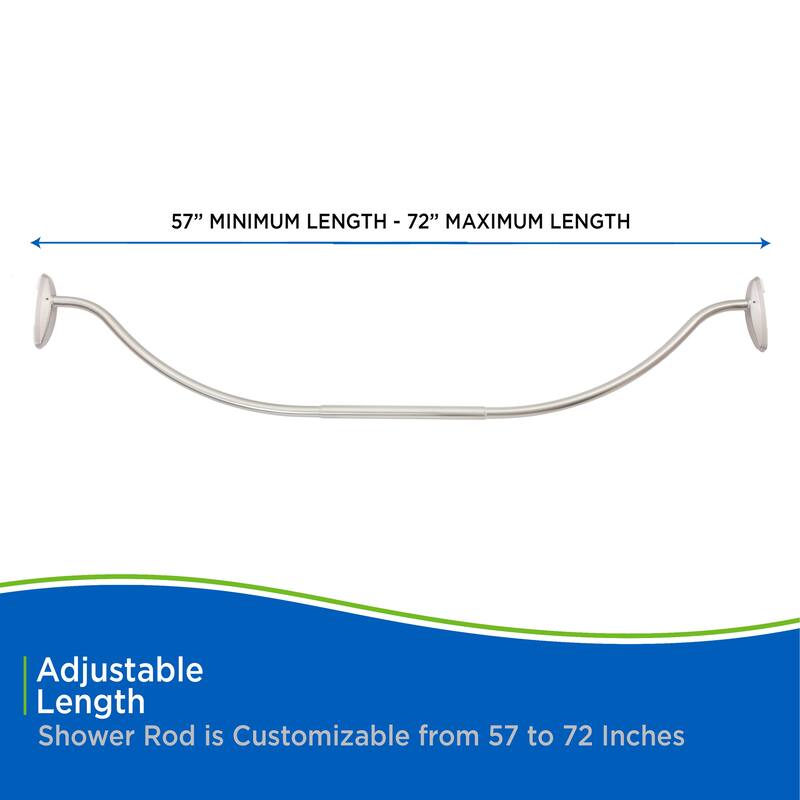 Kenney Twist & Fit No Tools Curved Camlock Tension Shower Curtain Rod, 57-72" - Brushed Nickel