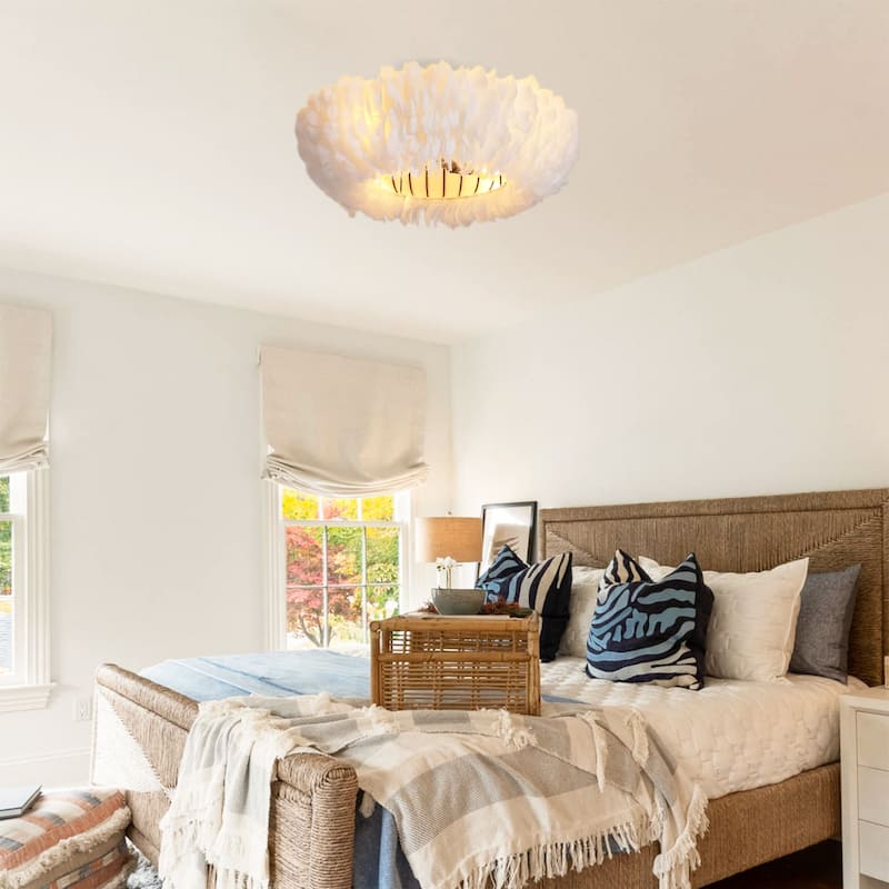 Cusp Barn 20'' Flush Mount Caged Ceiling Fans with Light and Remote, Feather 6 Speed DC Motor Reversible Ceiling Fan for Bedroom