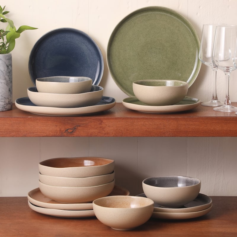 Gibson Elite Manila Bay 16-Piece & 12-Piece Stoneware Reactive Glaze Modern Artisan Dinnerware Set, Service for 4