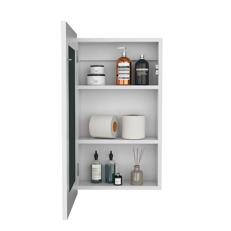 Sanford Medicine Cabinet with Mirrored Door, Three Shelves for Bathroom Storage, White Compact Design