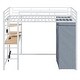preview thumbnail 70 of 77, Twin/Full Size Loft Bed with Bulit-in Desk and LED Light, Metal Loft Bedframe with Wardrobe, Storage Shelves and Power Outlet