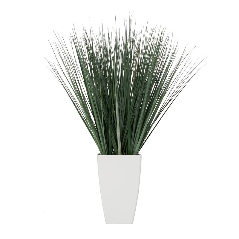 Green Faux Foliage Onion Grass Artificial Plant with White Plastic Pot