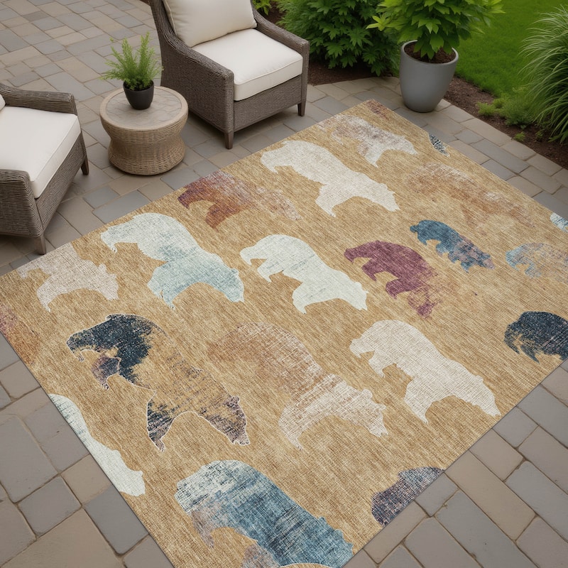 Machine Washable Indoor/ Outdoor Modern Bear Chantille Rug - Gold - 2'6" x 3'10"