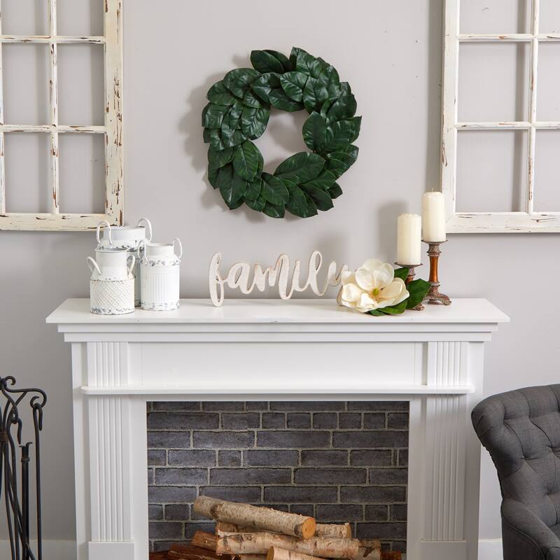 Magnolia Leaf Artificial Spring Wreath, 24-Inch, Unlit
