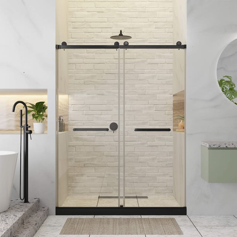 Fine Fixtures Frameless Clear Sliding Bathroom Shower Door - 54" x 80" - Double - Black