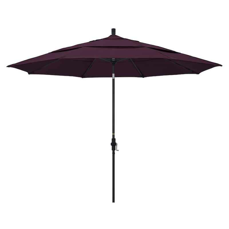 California Umbrella 11' Rd. Aluminum Patio Umbrella, Crank Lift, Collar Tilt, Dbl Wind Vent, Black Finish, Pacifica Fabric - Purple