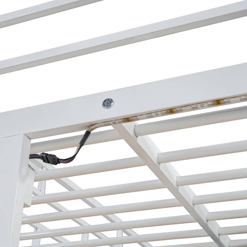 Space-Saving Loft Bed with Desk, Shelves, Power Outlet, LED Light, and Wardrobe