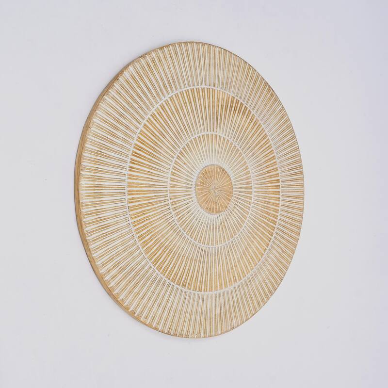 Textured Grooves And Etched Ring Patterns Handcarved Round Wheel Style Wood Wall Decor-36"