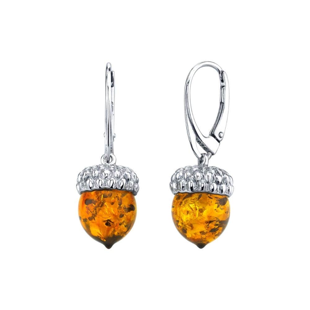 Baltic Amber Small Acorn Earrings Fishhook in Sterling Silver