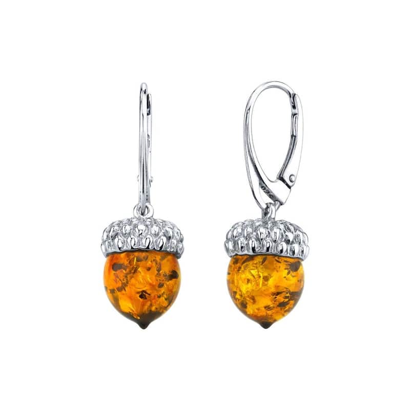 Baltic Amber Small Acorn Earrings Fishhook in Sterling Silver