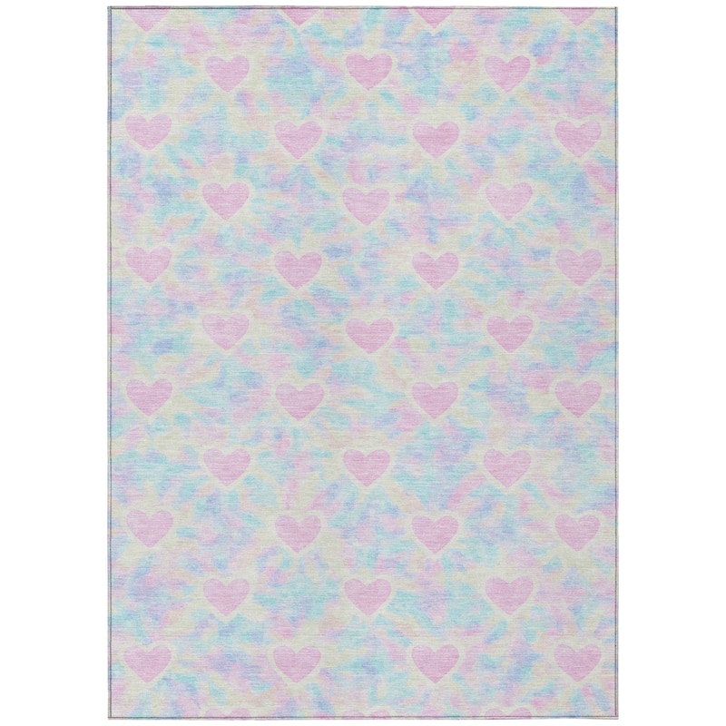 Machine Washable Indoor/ Outdoor Modern Hearts Chantille Rug
