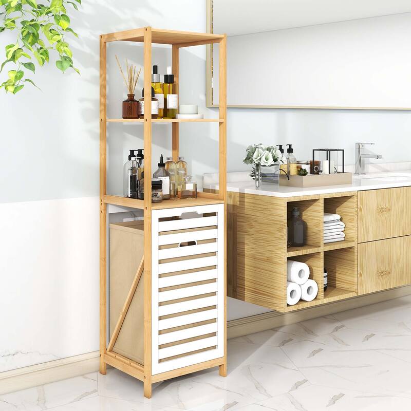 Costway Tilt-Out Laundry Hamper with 3-Tier Shelf Removable Liner - See Details
