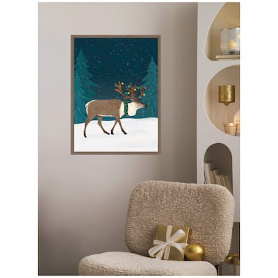 Kate and Laurel Sylvie Framed Canvas Christmas Caribou by Tania Garcia